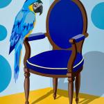 BRITTY EM – BLUE CHAIR WITH MACAW
