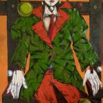 LUCY PULVERS – ‘Suited in Red and Green’ Framed Oil on Linen 155x105cm